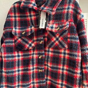 Plaid Teddy Jacket in Red & Navy